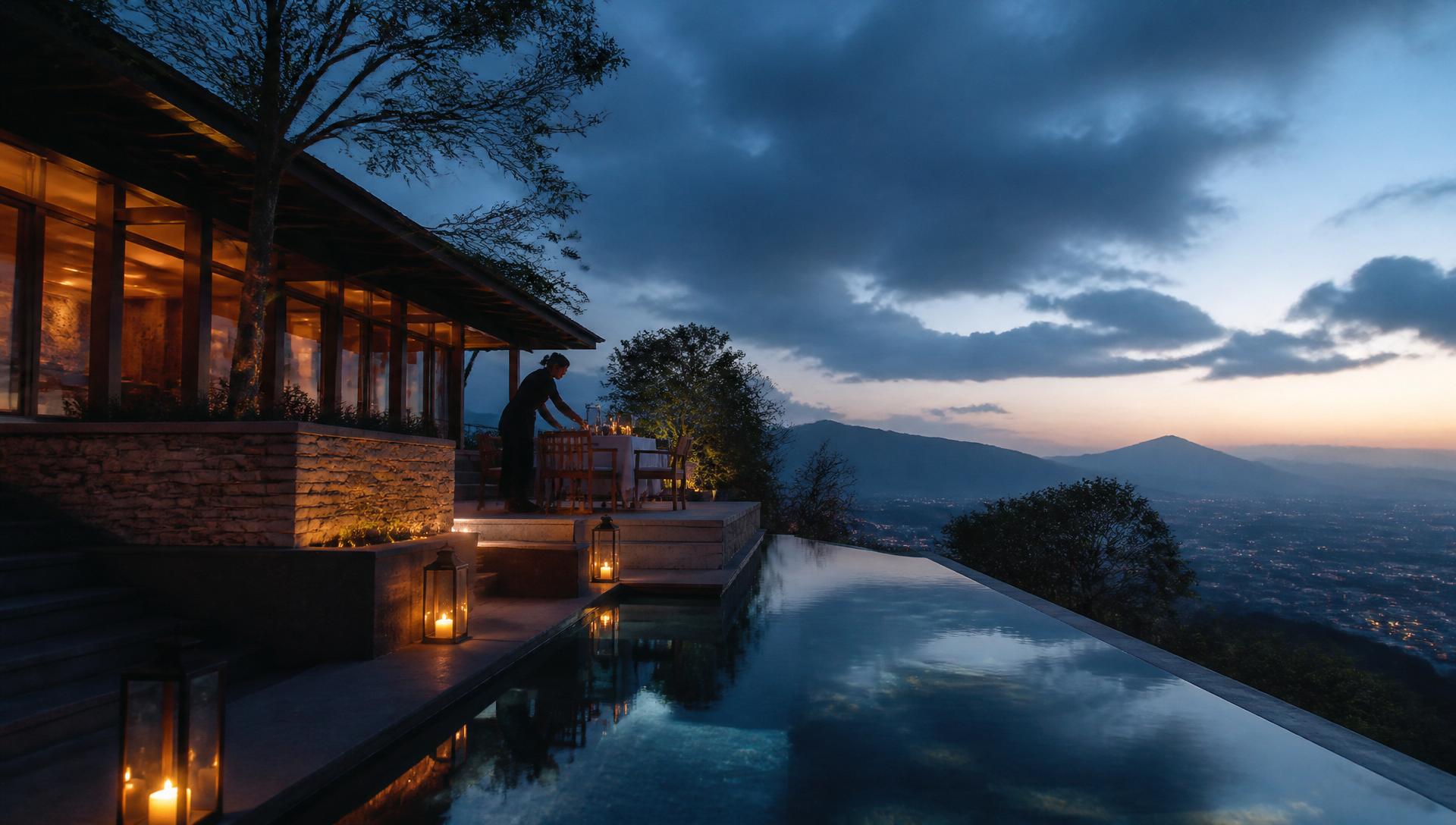A luxury boutique property at dusk